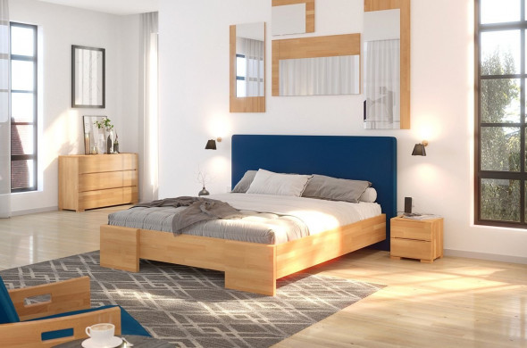 Łóżko HESSEL 200x200 buk/granatowy