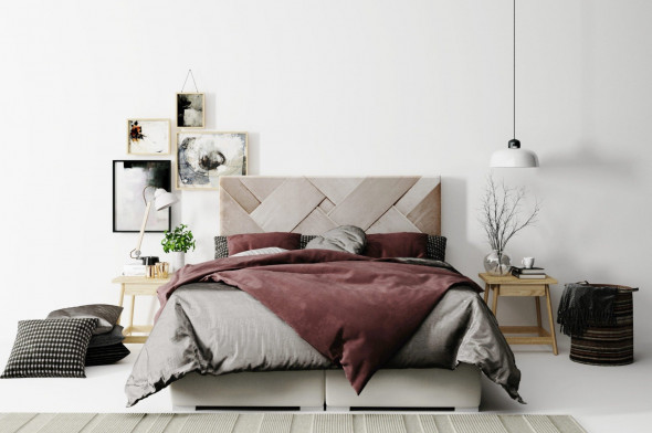 Łóżko kontynentalne FEZ 140x200 granatowe velvet z pojemnikiem