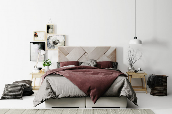 Łóżko kontynentalne FEZ 180x200 jasno szare velvet z pojemnikiem