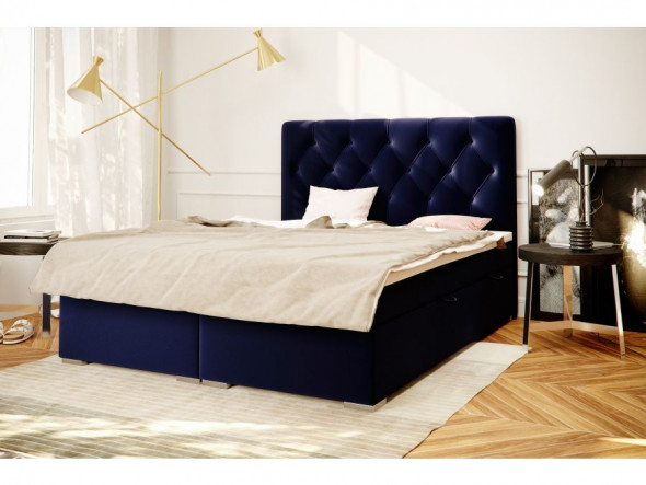 Łóżko kontynentalne INTENSO 140x200 granatowe velvet z pojemnikiem