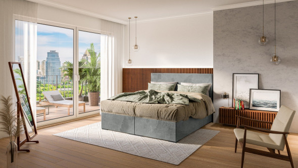 Łóżko kontynentalne MANHATTAN 180x200 czarne velvet z pojemnikiem