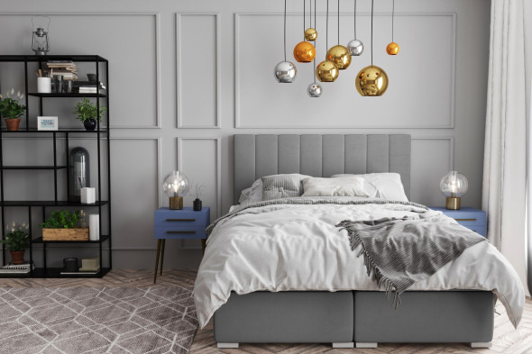 Łóżko kontynentalne SALIMA 140x200 szare velvet z pojemnikiem