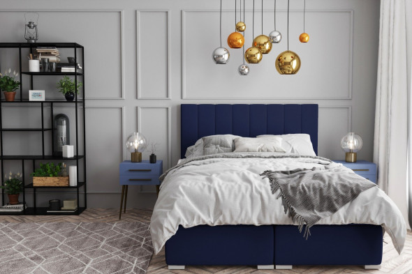 Łóżko kontynentalne SALIMA 180x200 granatowe velvet z pojemnikiem