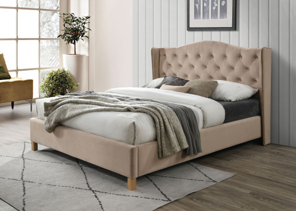 Łóżko tapicerowane ASPEN VELVET 140x200 beżowe