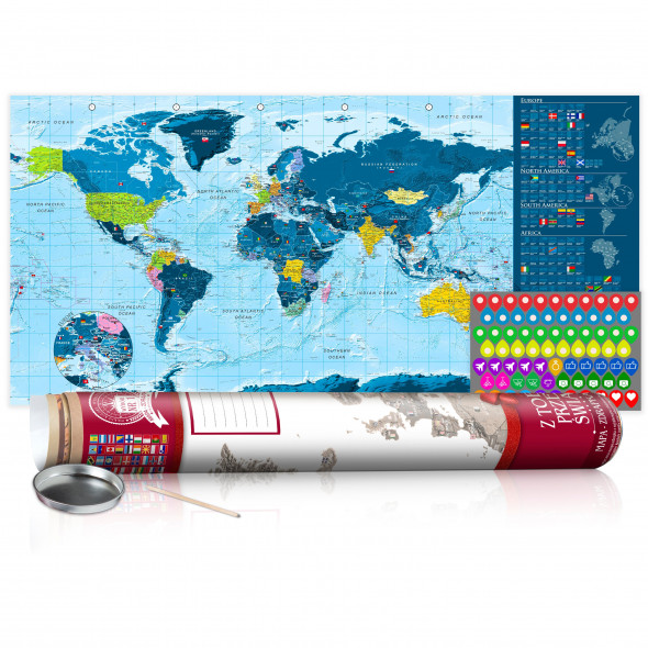 Mapa zdrapka - Niebieska mapa - plakat (wersja angielska)