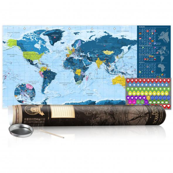 Mapa zdrapka - Niebieska mapa - plakat (wersja angielska)