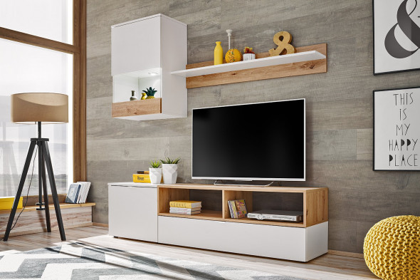 Meblościanka MINI biały mat/dąb artisan