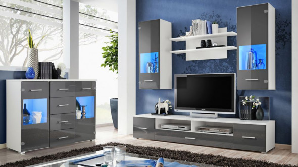 Meblościanka RENO biała/grafit połysk