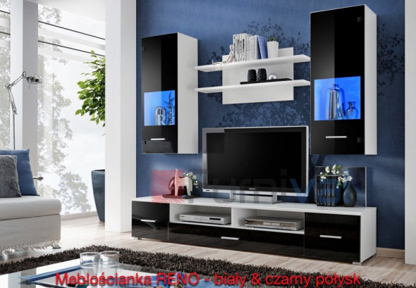 Meblościanka RENO biały/czarny połysk