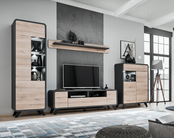 Meblościanka ROUND dąb/antracyt