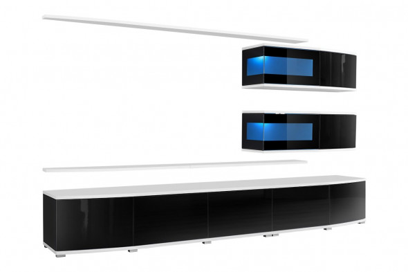 Meblościanka SONIC czarny połysk/biały mat