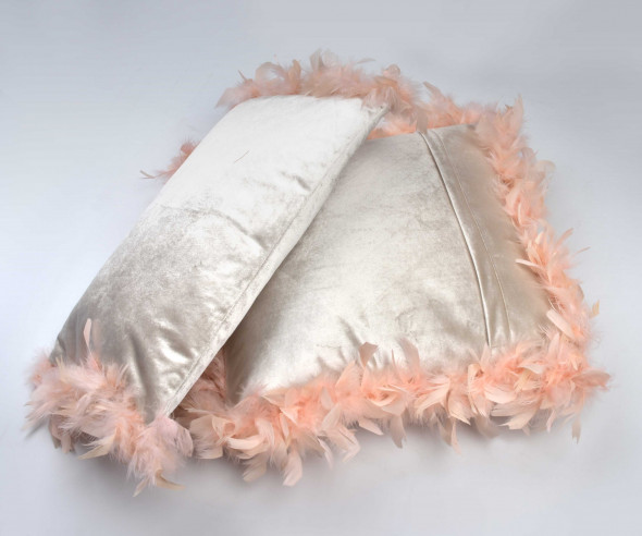 Poduszka LORETA BEIGE 50x30cm beżowa na różowa