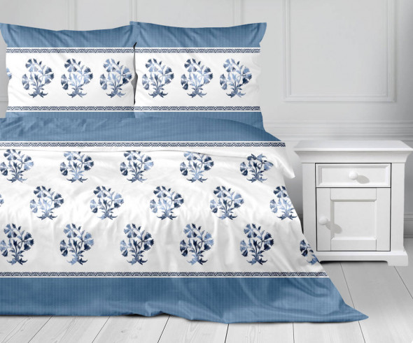 Pościel Bawełniana 160X200 Błękitne Ukojenie biała/granatowa