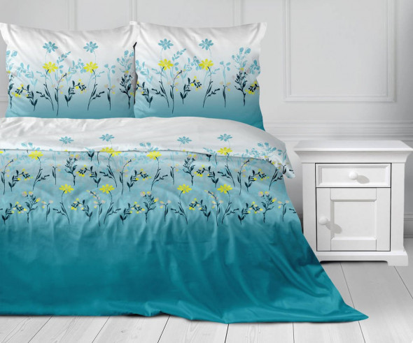 Pościel Bawełniana 160X200 Uroczy Poranek biała/błękitna