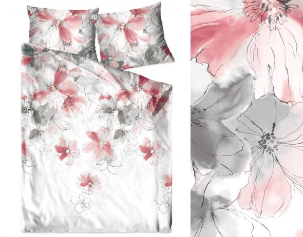 Pościel Bawełniana Bielbaw 140X200 JULIA biała/czerwona/szara