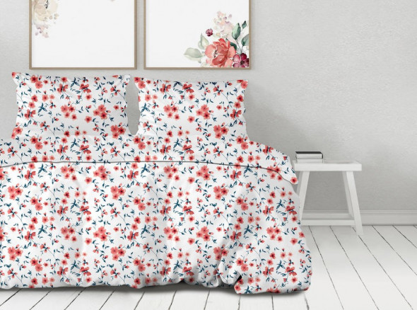 Pościel Satynowa 220X200 AKWARELA biała/czerwona