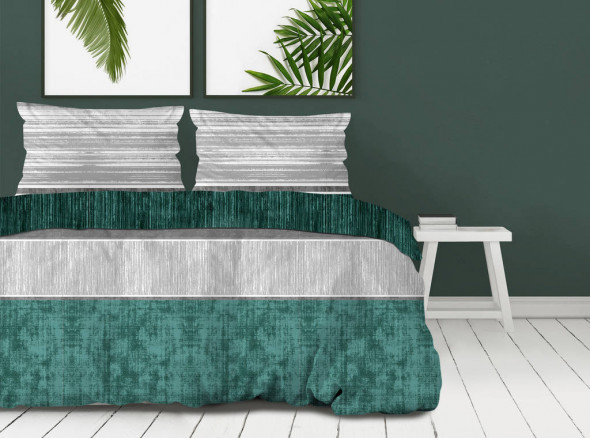 Pościel Satynowa 220X200 DESTINY szara/zielona