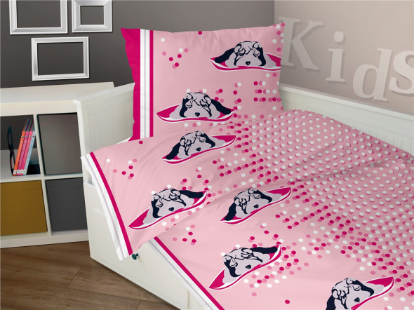Pościel satynowa dziecięca Sharp Pei fuksja 160x200+70x80