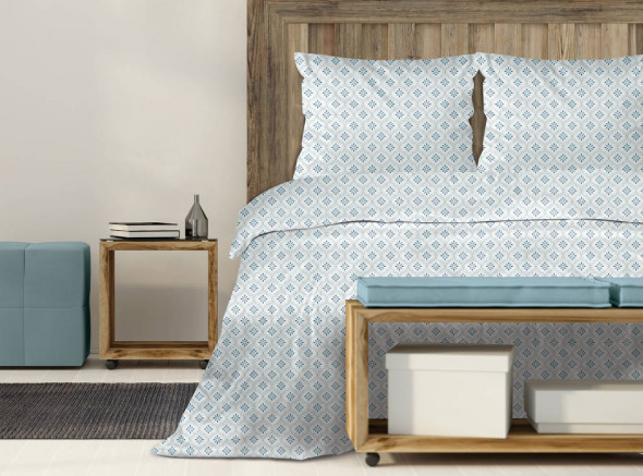 Pościel Satynowa XQ 220X200 LUSSO biała/niebieska