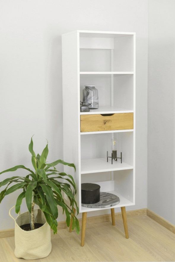 Regał BOX dąb lity/biały mat