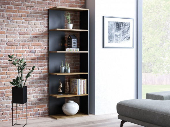 Regał na książki CORNER dąb wotan/czarny mat