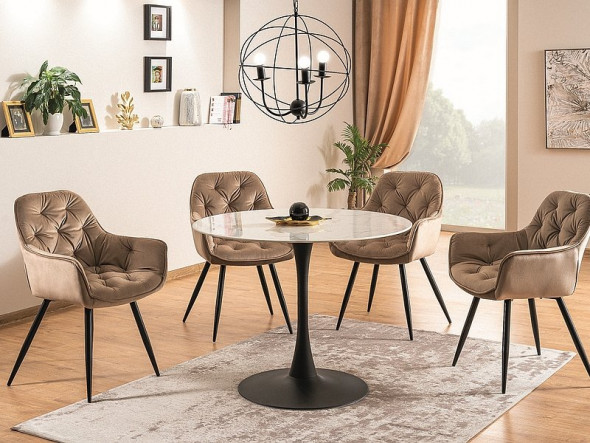 Stół okrągły ONTARIO 100x100 biały marmur/czarny mat