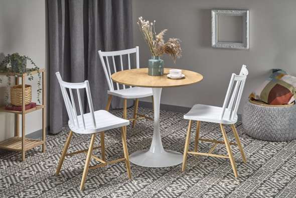 Stół okrągły STING 80x80 dąb/biały