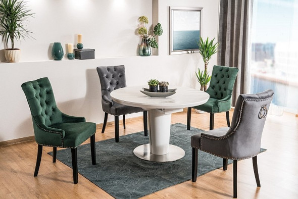 Stół ORBIT CERAMIC 120(160)x120 biały marmur/biały mat rozkładany