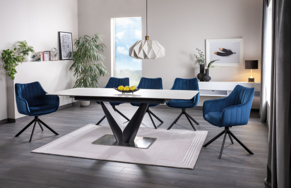 Stół rozkładany CANYON CERAMIC 160(220)x90 biały marmur/czarny mat