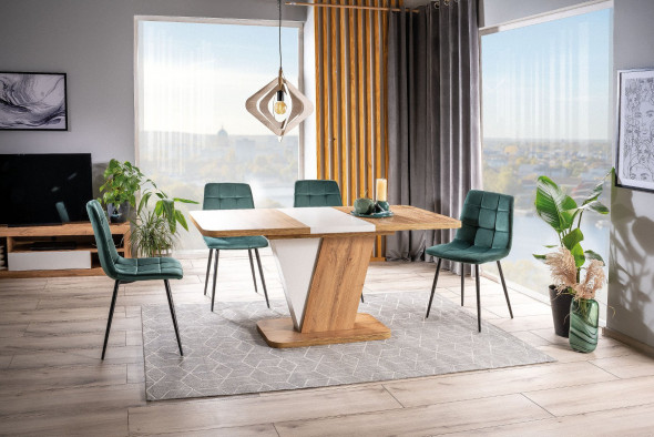 Stół rozkładany CROCUS 120(160)x80 dąb wotan/biały mat