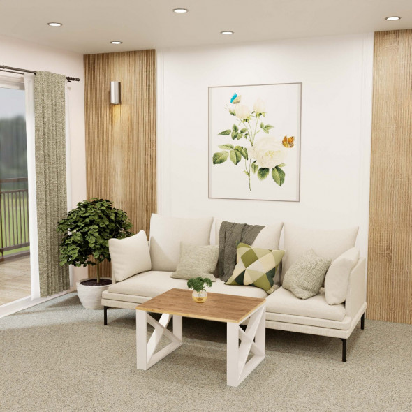 Stolik kawowy ADELLA 80x60 dąb/biały