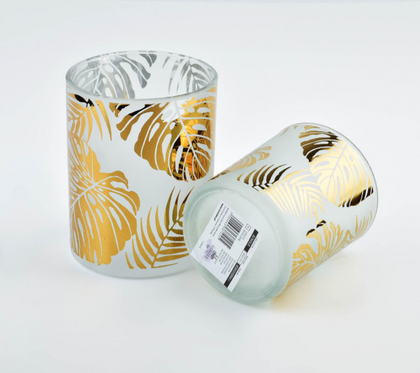Świecznik szklany JUNGLE ⌀8,5x10 cm biały/złoty