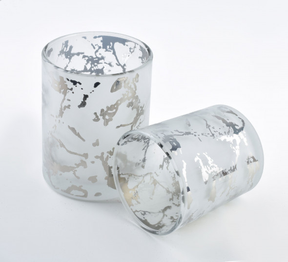 Świecznik szklany ODETTE SILVER ⌀8,5x10 cm biały/srebrny