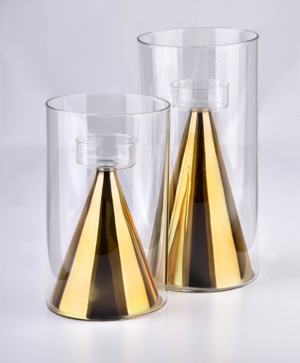 Świecznik szklany RITA GOLD STOŻEK ⌀12x25 cm złoty