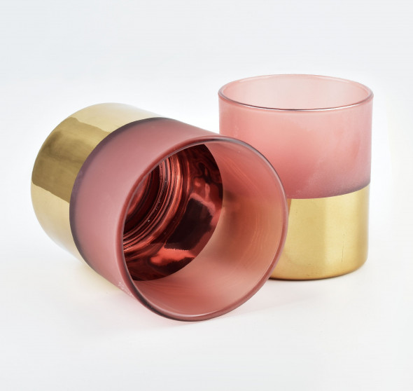 Świecznik szklany RITA PINK ⌀8,5x10 cm różowy/złoty