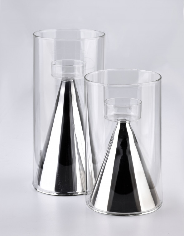 Świecznik szklany RITA SILVER STOŻEK ⌀12x20 cm srebrny