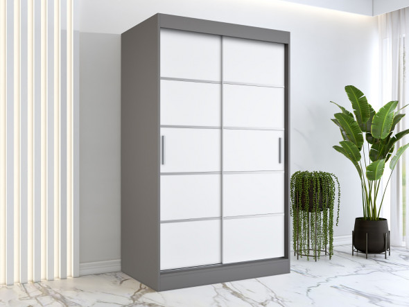 Szafa przesuwna MODUO COMFORT 120 antracyt/biała mat z listwami