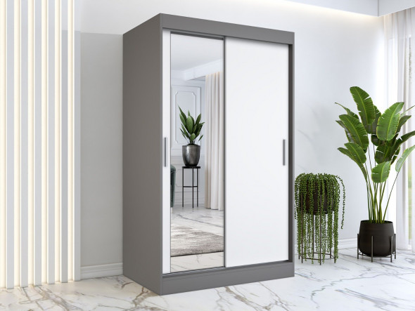 Szafa przesuwna MODUO COMFORT 120 antracyt/biała mat z lustrem po lewej