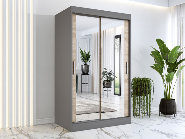 Szafa przesuwna MODUO COMFORT 120 antracyt/dąb sonoma z dwoma lustrami