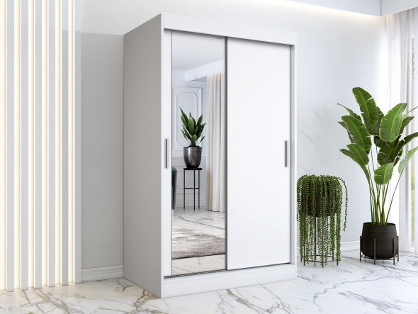 Szafa przesuwna MODUO COMFORT 120 biała mat z lustrem po lewej