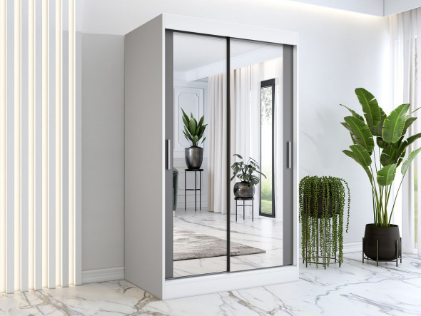 Szafa przesuwna MODUO COMFORT 120 biała mat/antracyt z dwoma lustrami