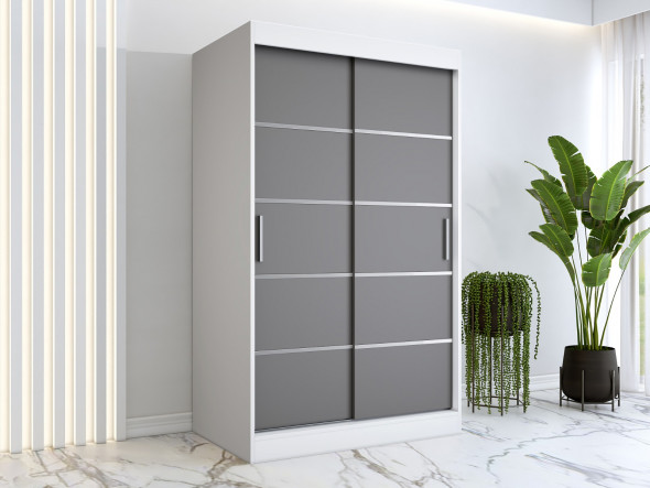 Szafa przesuwna MODUO COMFORT 120 biała mat/antracyt z listwami