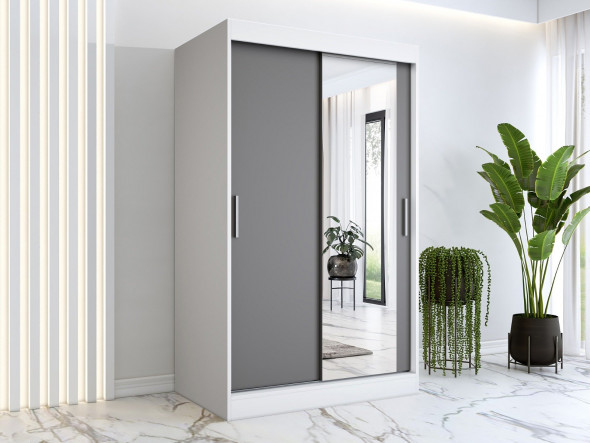 Szafa przesuwna MODUO COMFORT 120 biała mat/antracyt z lustrem po prawej