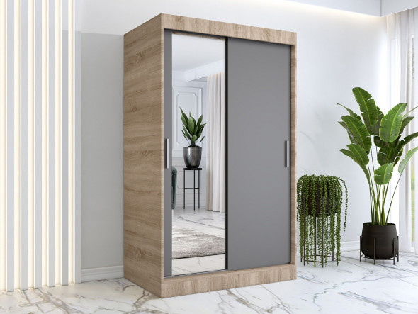 Szafa przesuwna MODUO COMFORT 120 dąb sonoma/antracyt z lustrem po lewej