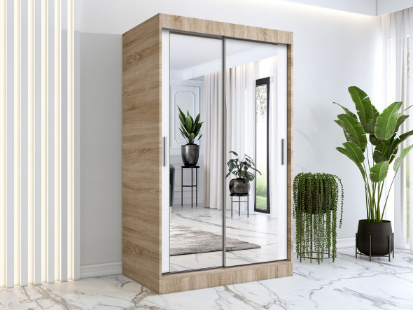 Szafa przesuwna MODUO COMFORT 120 dąb sonoma/biała mat z dwoma lustrami