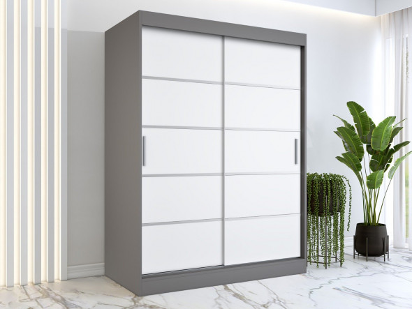 Szafa przesuwna MODUO COMFORT 150 antracyt/biała mat z listwami