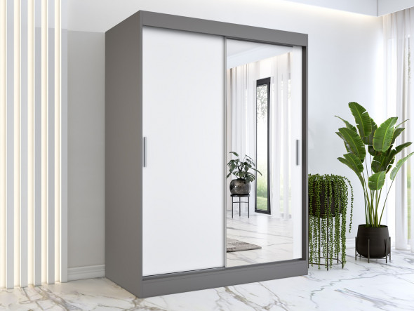 Szafa przesuwna MODUO COMFORT 150 antracyt/biała mat z lustrem po prawej