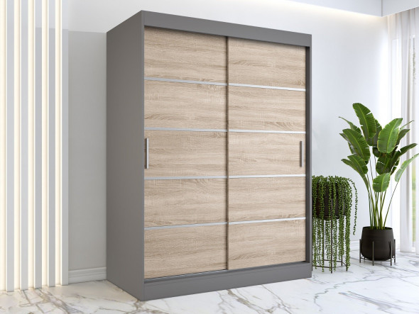 Szafa przesuwna MODUO COMFORT 150 antracyt/dąb sonoma z listwami