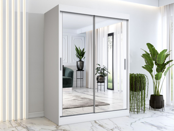 Szafa przesuwna MODUO COMFORT 150 biała mat z dwoma lustrami