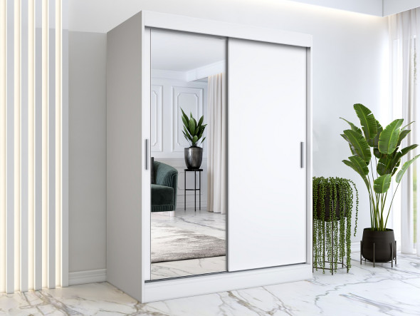 Szafa przesuwna MODUO COMFORT 150 biała mat z lustrem po lewej